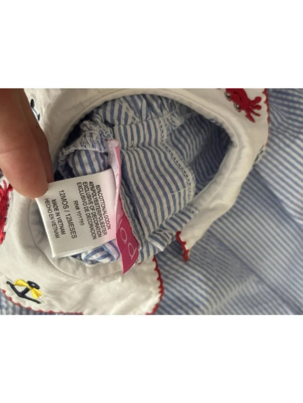Good Lad 12 Month Blue White Striped Cotton Romper Crab Anchor Embroidered Beach